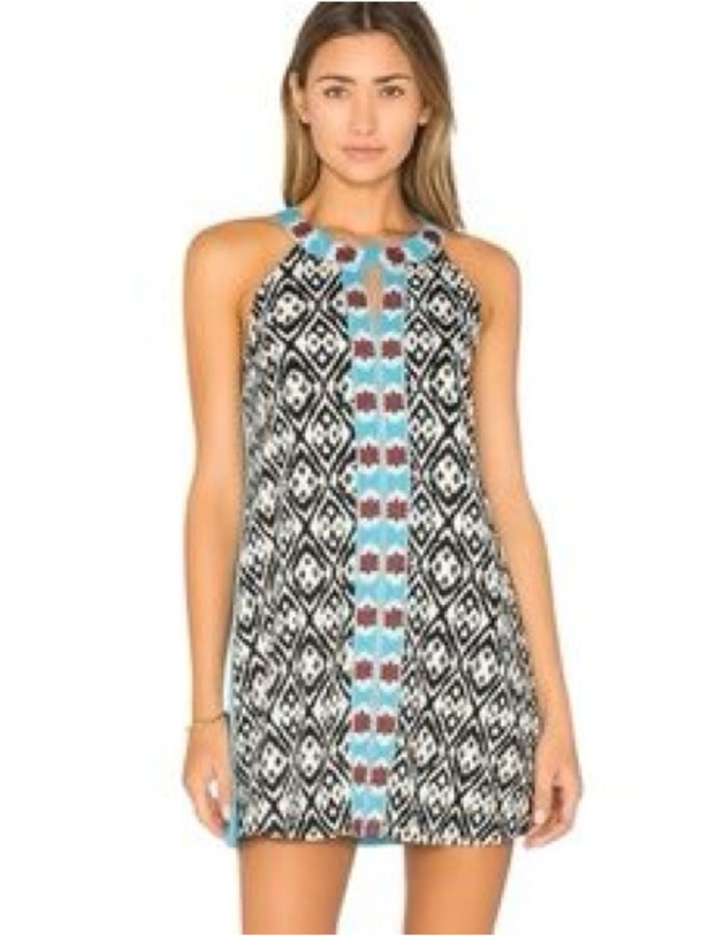 THML Embroidered Southwest Ikat Boho Sleeveless Minidress Women M